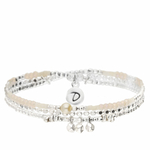 BR8642-2TCRIVM - bracelet perle nacre élastique, pendentifs pierres martelées
