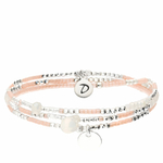 BR7618-3TOPRCM-bracelet élastique 3 tours blanc et rose avec pastille et perle de verre goutte blanche