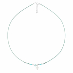 CO8259VEAM- collier cordon turquoise pendentif croix oxyde