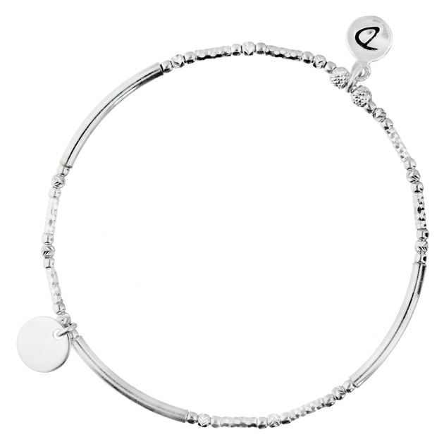 BRACELET ÉLASTIQUE PASTILLE TUBES LISSES ET DIAMANTES Argent 925 Gravable