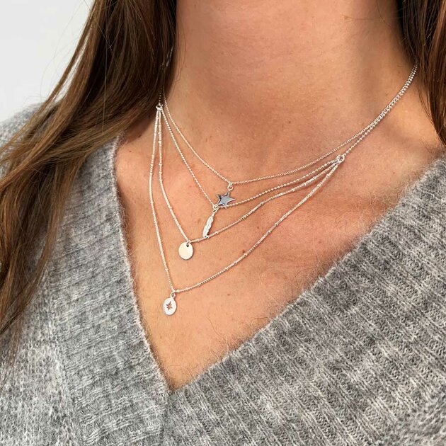 Collier Avec Pendentif En Argent Massif Et Strass - Chaîne Argent, Occasion