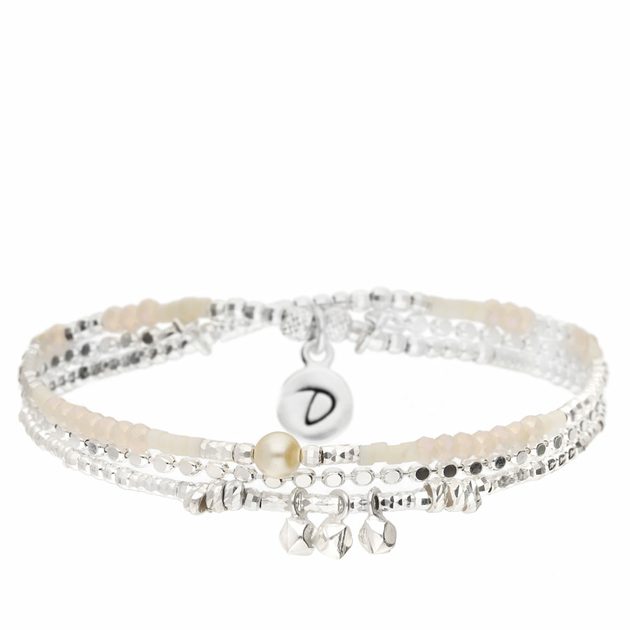 BR8642-2TCRIVM - bracelet perle nacre élastique, pendentifs pierres martelées