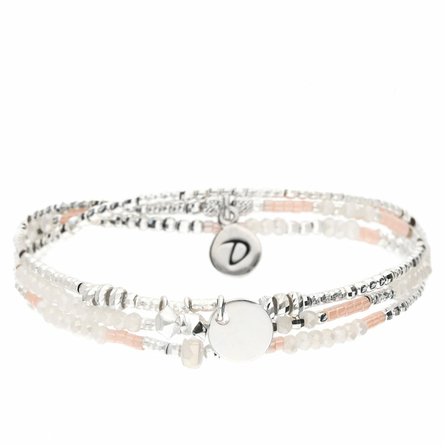 BR8651-3TOPRCM-bracelet élastique 3 tours blanc et rose avec pastille