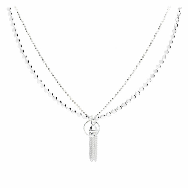 CO8451 - collier double chaînes en argent pompon maille rock