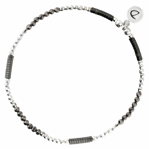 Bracelet Perles Ovales Noir Et Blanc Avec Hématite - Sur élastique - Occasion