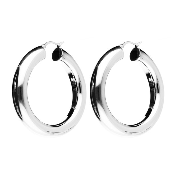 Boucles D'oreilles Créoles Tubes épaisses 4,5 Cm En Argent Massif 925/1000 - Neuf Avec étiquettes