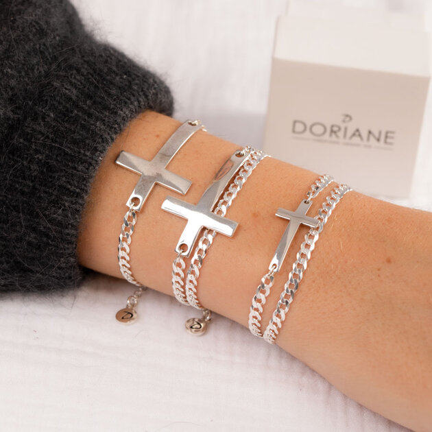 Bracelet Femme Chaîne Gourmette Cœurs Rose Argent - Acier Inoxydable - 19cm - Neuf Avec étiquettes