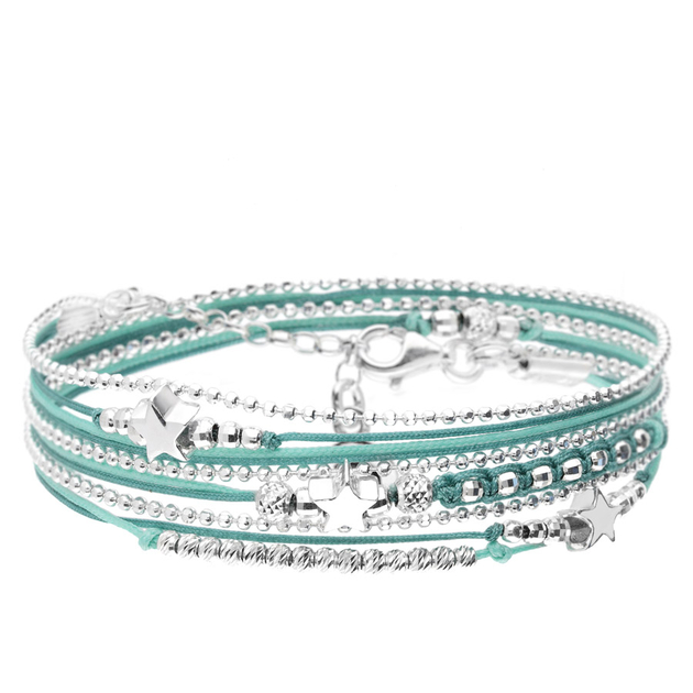 Bracelet argent élastique «adorable» - bleu turquoise - Bijoux Les