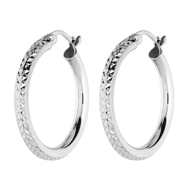 Boucles D'oreilles Créoles Plaqué Or 20mm — Avec Diamant 1/5ct, Argent .925, Neuf Sans Boîte