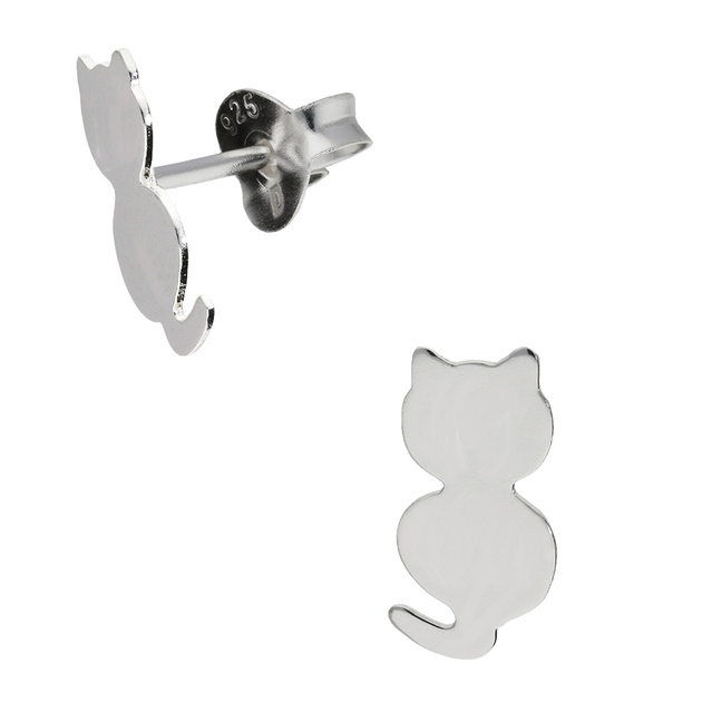 Boucles D'oreilles Enfant 'Poisson Et Chat' - Argent 925/1000, émaux Colorés, Cristaux - Design Asymétrique Mignon - Fabriqué à Bali, Conçu En Allemagne