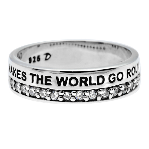 Bague en Argent 925 message LOVE MAKES THE WORLD GO ROUND