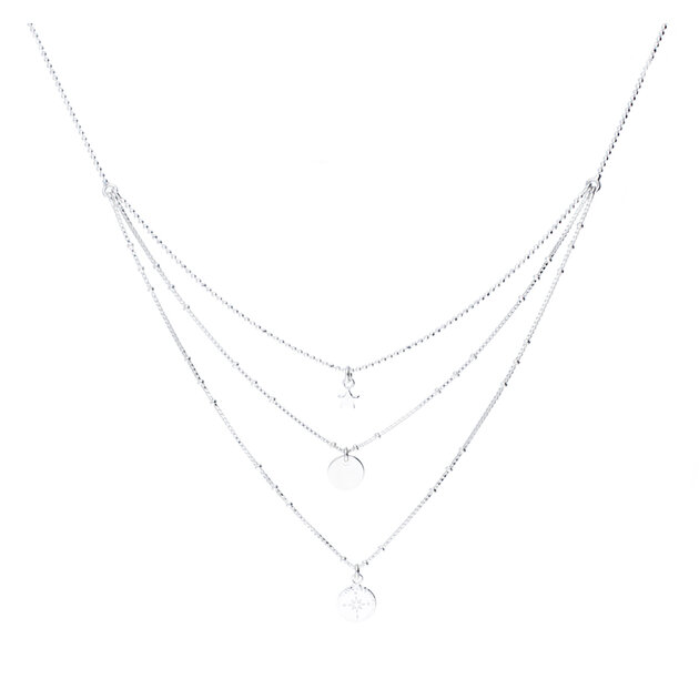 Collier Triple Rangs Maille Argent 925 - 42 Cm, Poids 10 Gr, Fermoir Mousqueton, Occasion Très Bon état