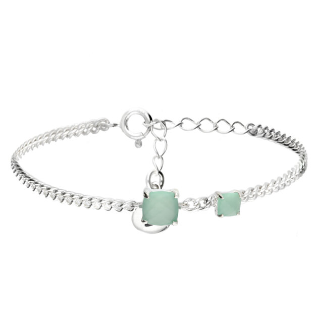 Bracelet Gourmette Vintage En Argent Massif Avec Pierre Naturelle Verte – Ref. I621, Occasion