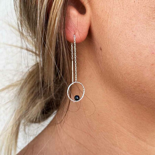 Boucles D'oreilles Dormeuses Argent Perle Noire Tahiti Et Grenat - Neuf Avec étiquettes ROSEMIMOSA