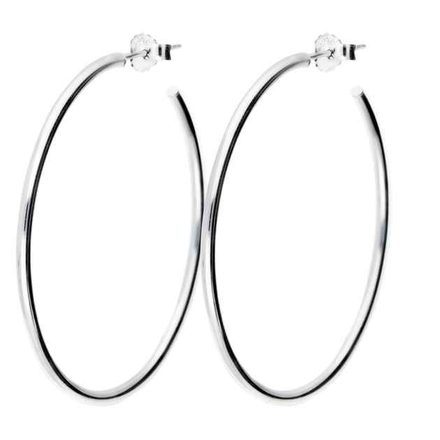 Boucles d'oreilles créoles lisses en argent massif 925/1000 Boucles d'oreilles créoles lisses en argent massif 925/1000