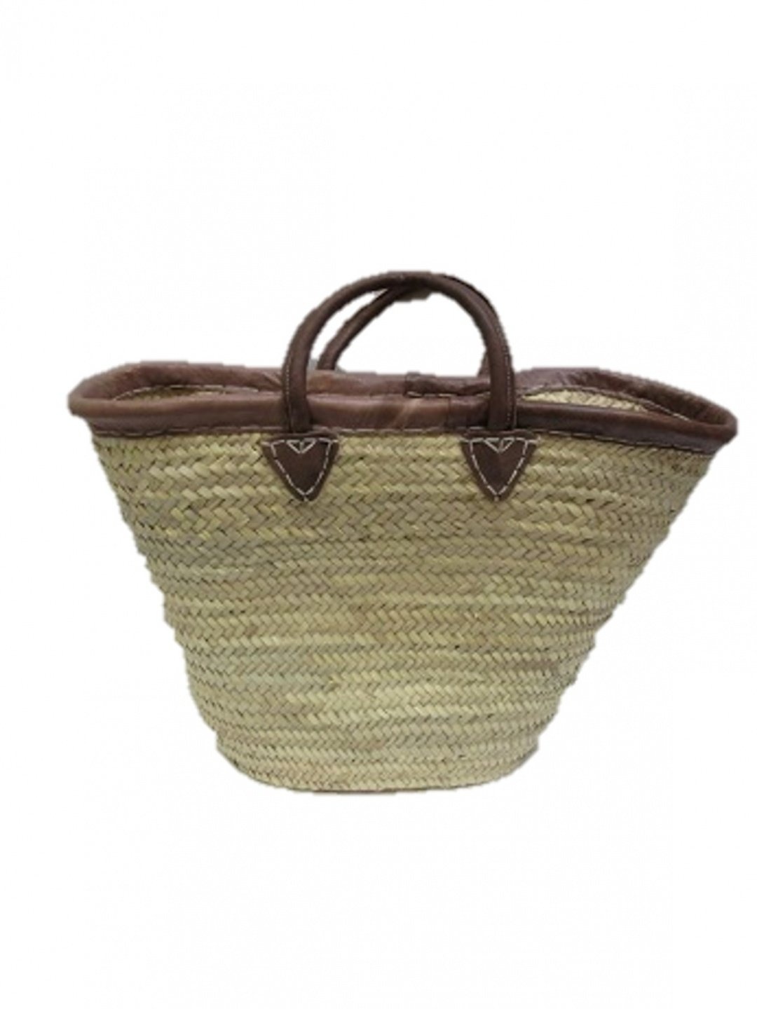 Couffin bord cuir-anses courtes rondes -Maroc