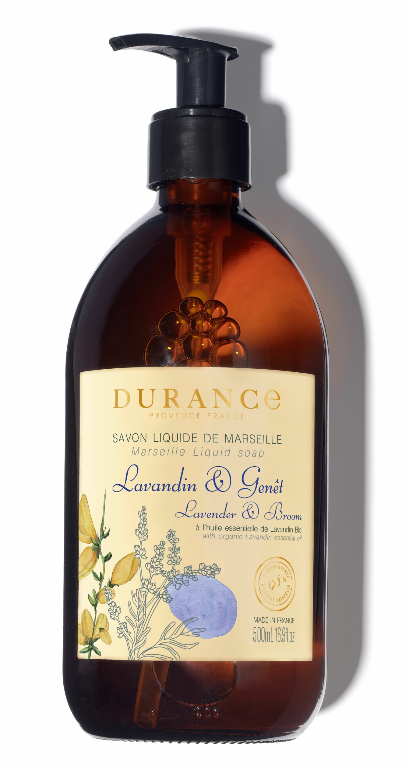 Savon liquide de Marseille Lavandin & Genêt en flacon verre- Durance