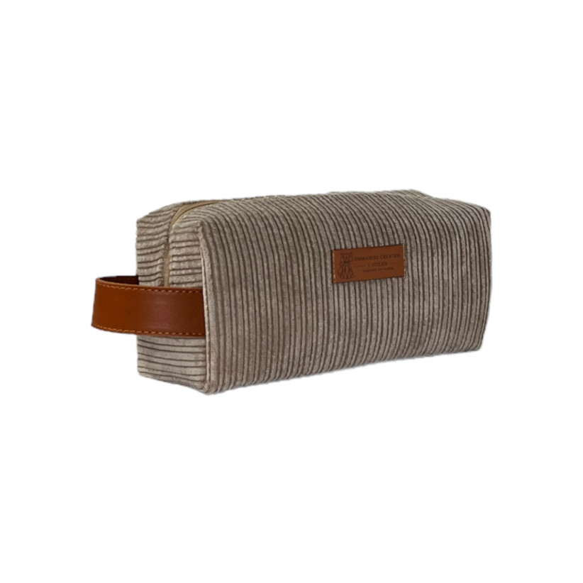Trousse de toilette Nomade S - Velours Taupe - Emmanuel Création