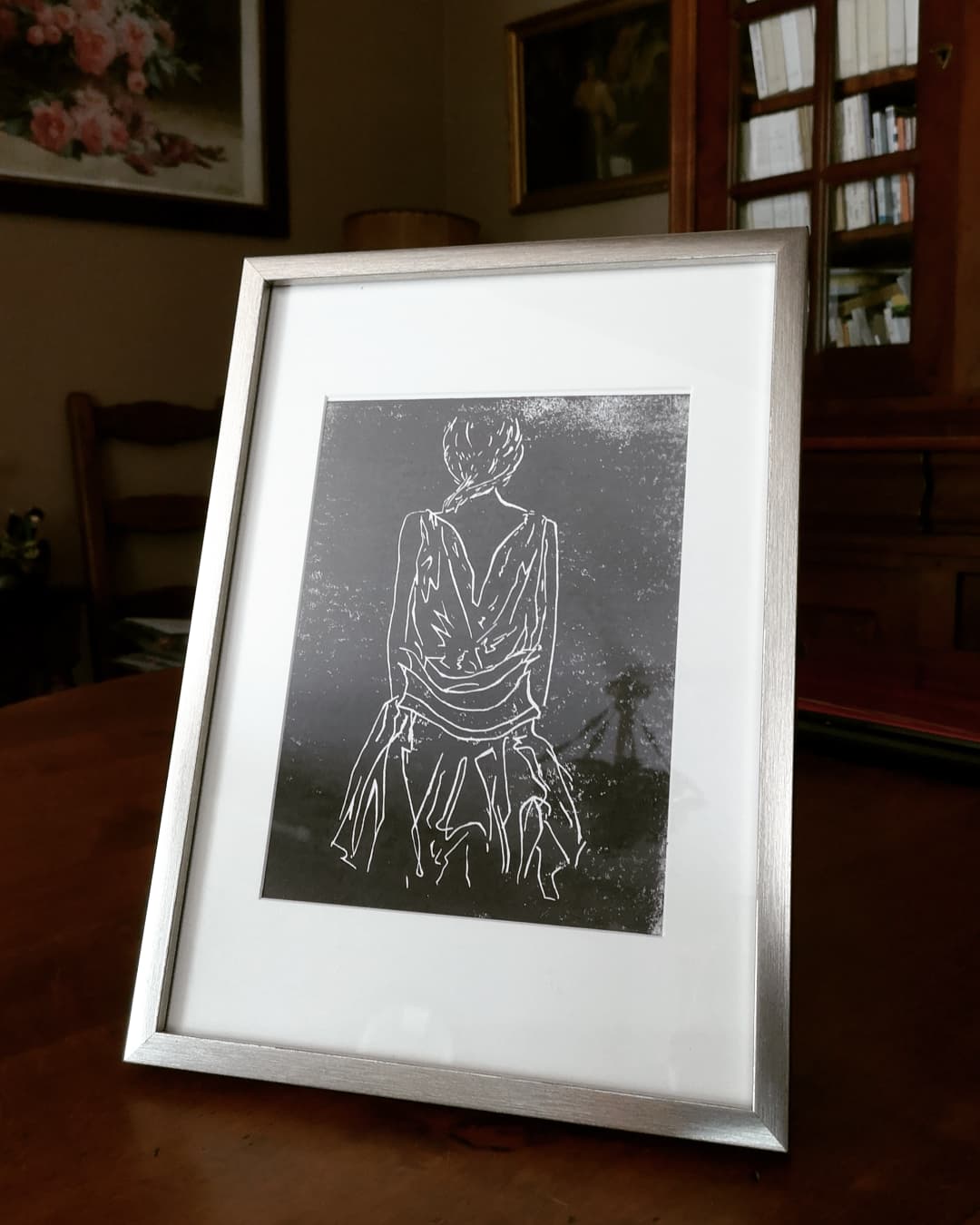 Femme de dos, Linogravure by Verdegrine