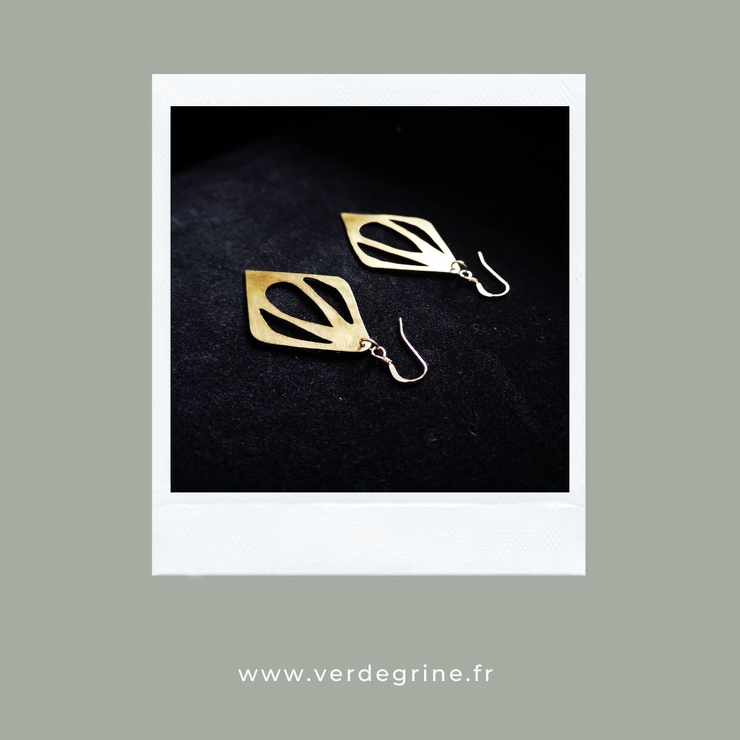 Boucles doreilles laiton et or - Verdegrine - Créations artisanales