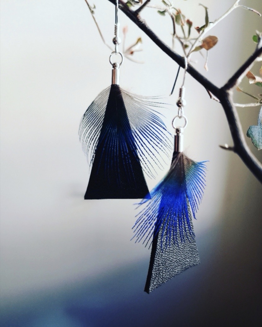 boucles d oreilles verdegrine plume naturelle argent 925