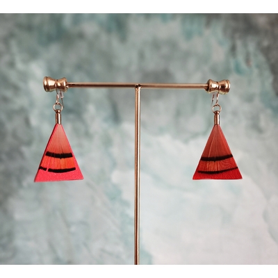 Verdegrine, Boucles triangle, Cuir Orange, Plume