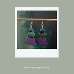 Verdegrine - Boucles d'oreilles - cuir violet - plumes de faisan turquoises