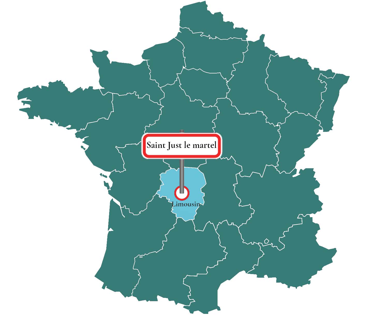 carte de France pointant Saint just le Martel en limousin