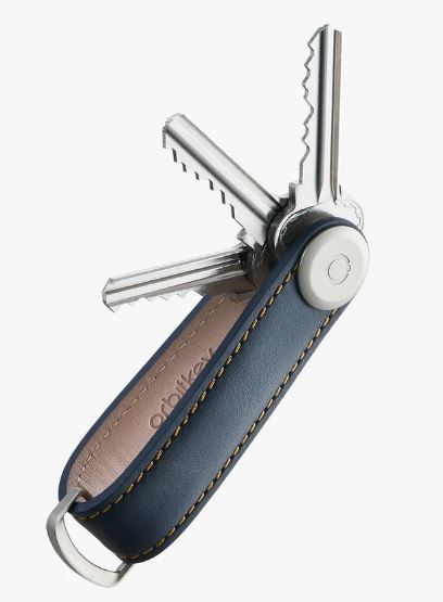Porte-clés compact en cuir Orbitkey, édition Navy