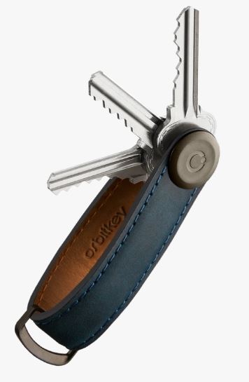 Porte-clés compact en cuir vieilli Orbitkey, édition Marine Blue