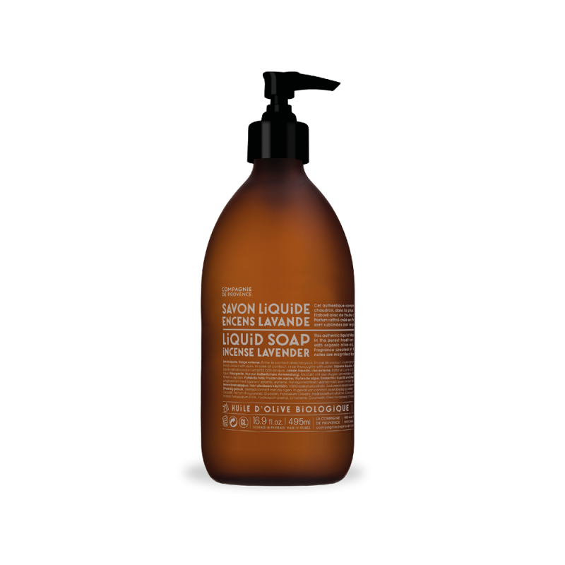 Savon de Marseille liquide flacon pompe en verre 495ml Encens Lavande