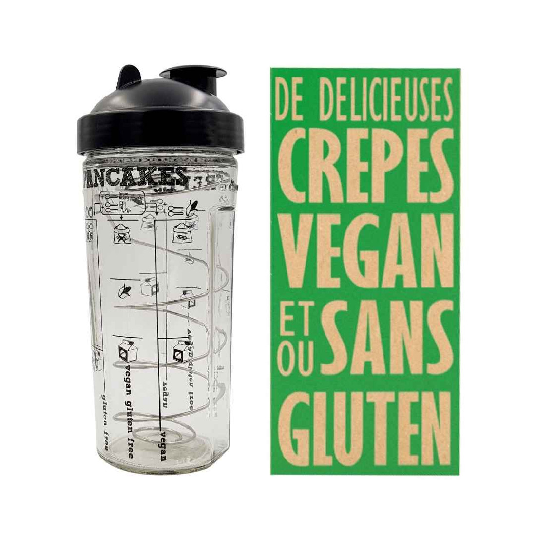 Shaker à crèpes gaufres pancakes vegan sans gluten