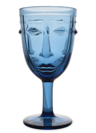 Boite de 6 verres à pieds teintés masse Visages bleu