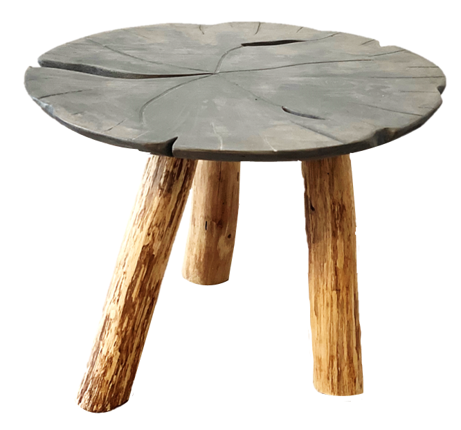 Table nénuphar pied bois acacia brut - plateau teinte cendrée D60cm  - VRauf Grand Public