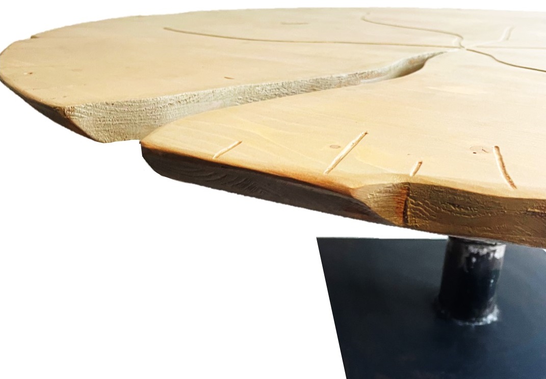 Zoom table basse nénuphar - sculpture sur bois - collection nature teinte noisette - VRauf Grand Public