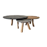 Ensemble Tables trypique Nénuphar CNat Pied bois Acacia brut - D60-80-110cm - teinte noir mat, noix, bois blanchit - VRauf Grand Public