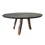Table nénuphar pied bois acacia brut - plateau noir mat D110cm - VRauf Grand Public