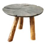Table nénuphar pied bois acacia brut - plateau teinte cendrée D60cm  - VRauf Grand Public