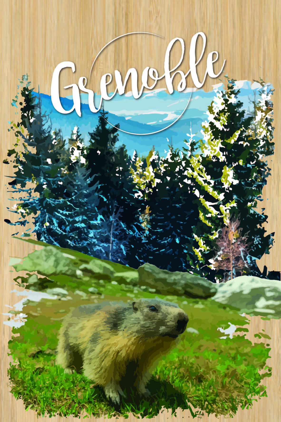 carte postale bois marmotte