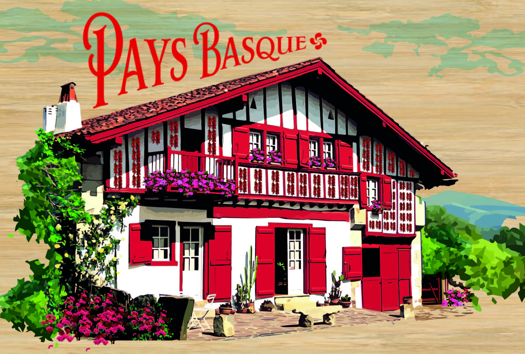 carte postale bois maison basque