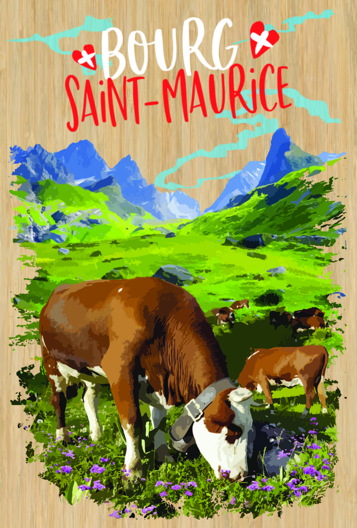 carte postale bois vaches
