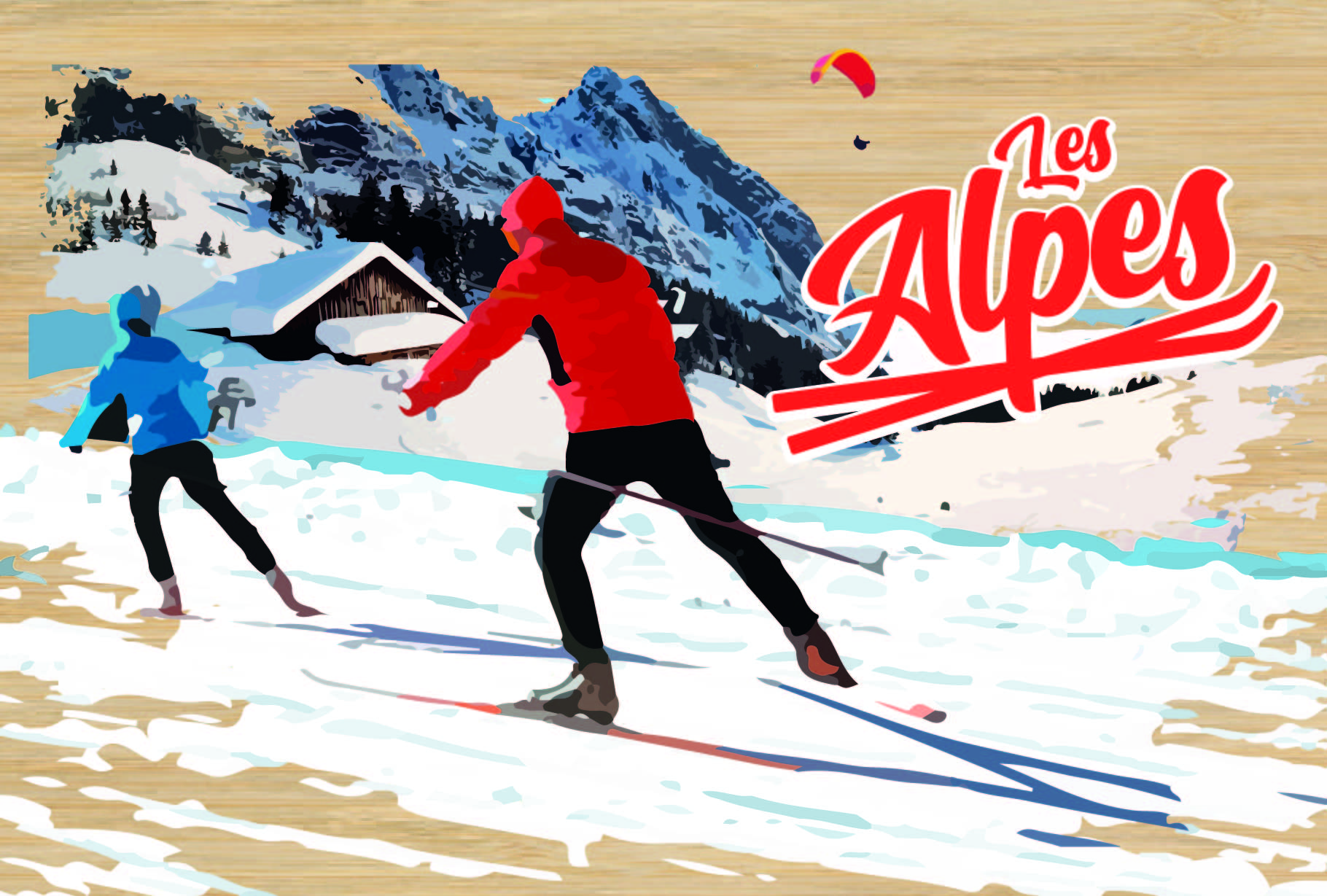 carte postale en bois ski de font