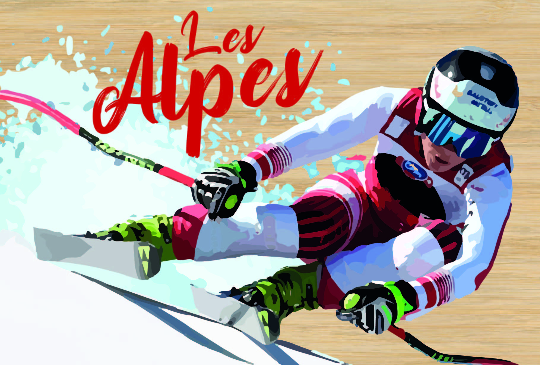 carte postale en bois skieur
