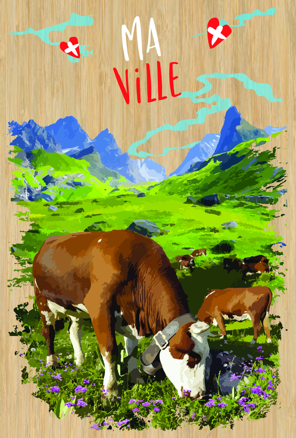 carte postale bois vaches