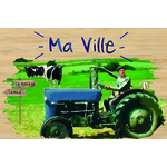 carte postale bois tracteur bleu