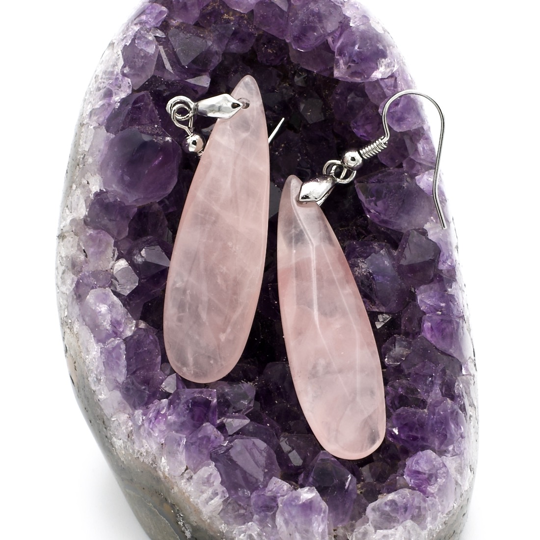 Boucles d'oreilles quartz rose pierre