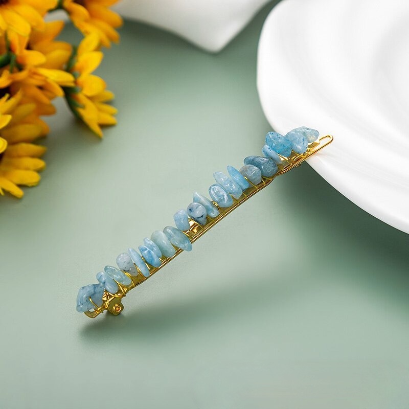 Barrette à Cheveux Dorée Antique Avec Cristaux Autrichiens Et Opale - 3