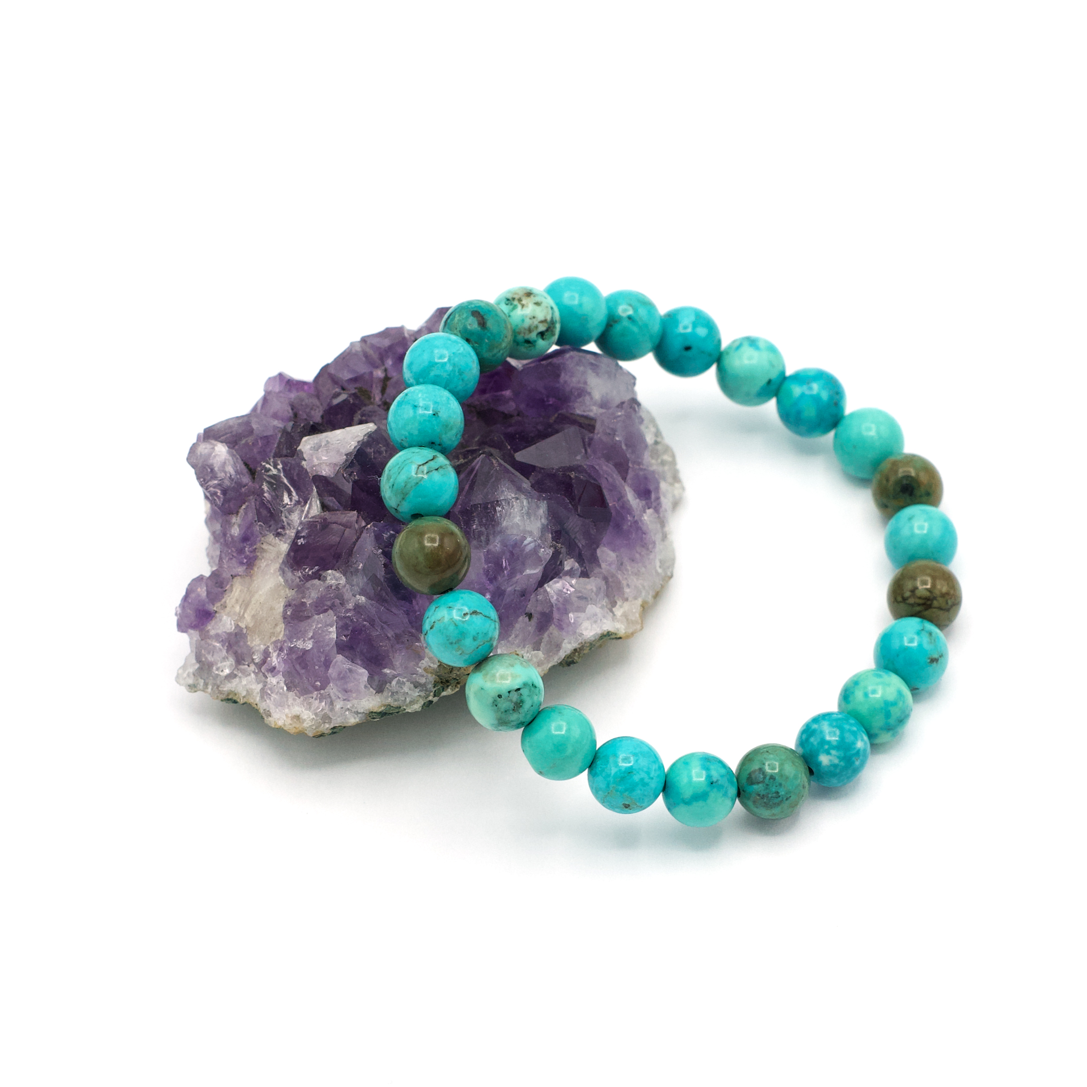 Lot De 2 Bracelets Perles Naturelles – Turquoise Et Agate Noire – Style Tibétain – Neufs