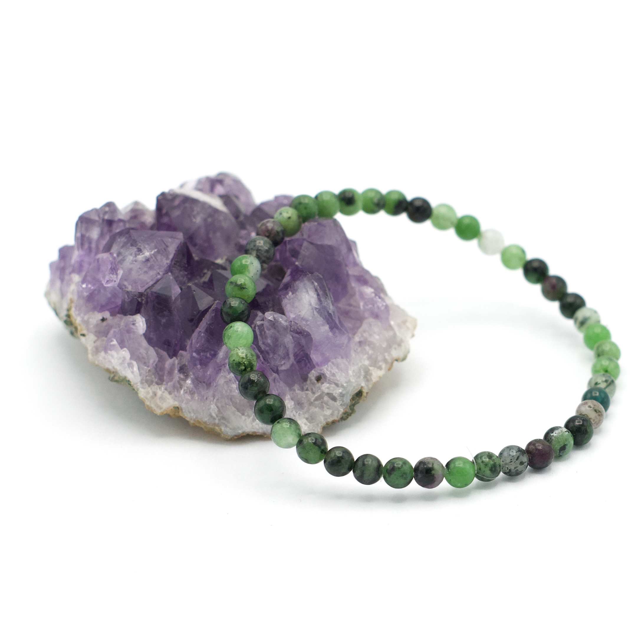 ronde 4 mm bracelet pierre naturelle de rubis zoïsite