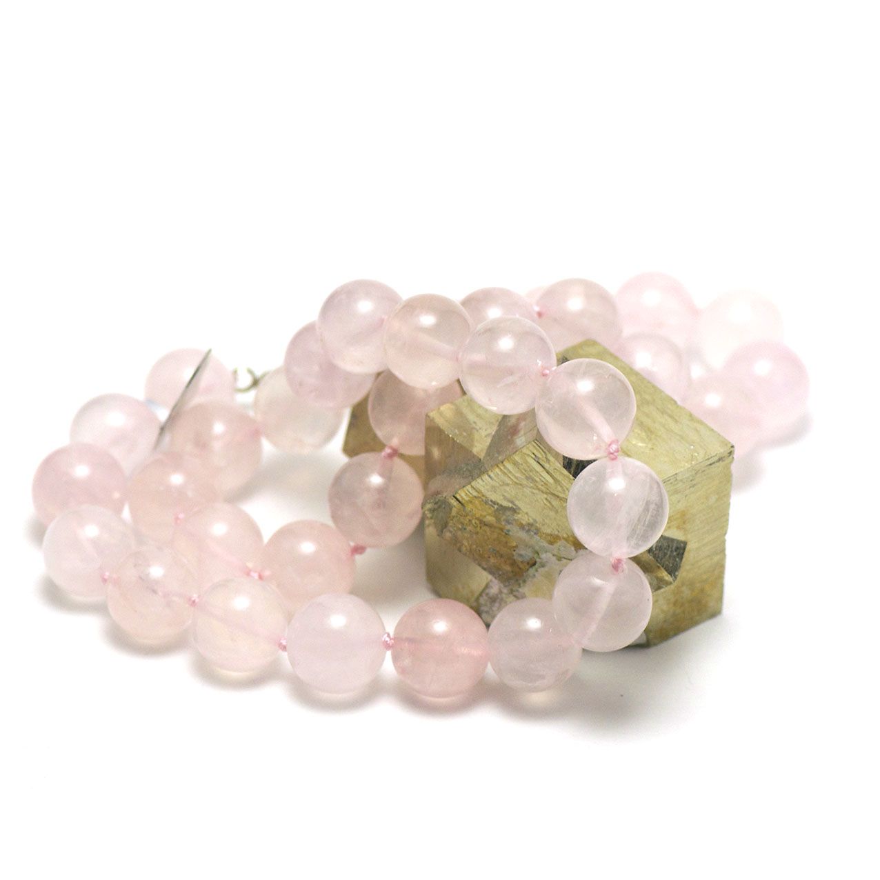 Collier pierre naturelle quartz rose  perle ronde 14 mm 